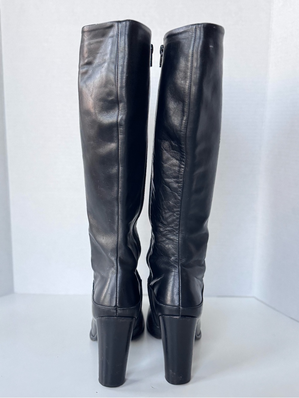 Via Spiga Black Leather Knee-High Heeled Boots - Picture 5 of 10